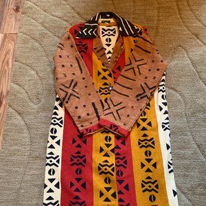 Imani Pamoja Mud Cloth & Cotton Fabric Duster Coat - NWOT